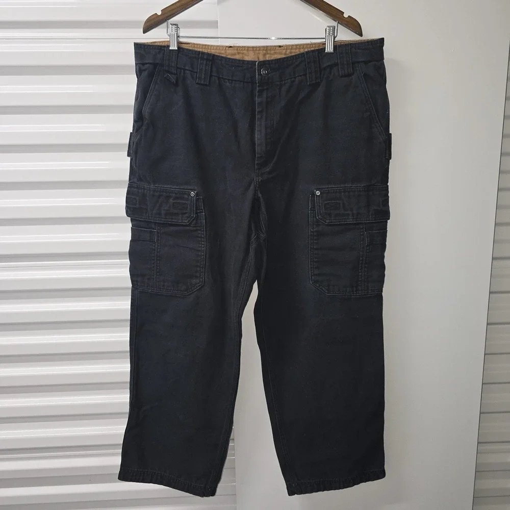 Duluth Trading Co Cargo Pants Men's 40x32 Black Relaxed Fit Work Cotton